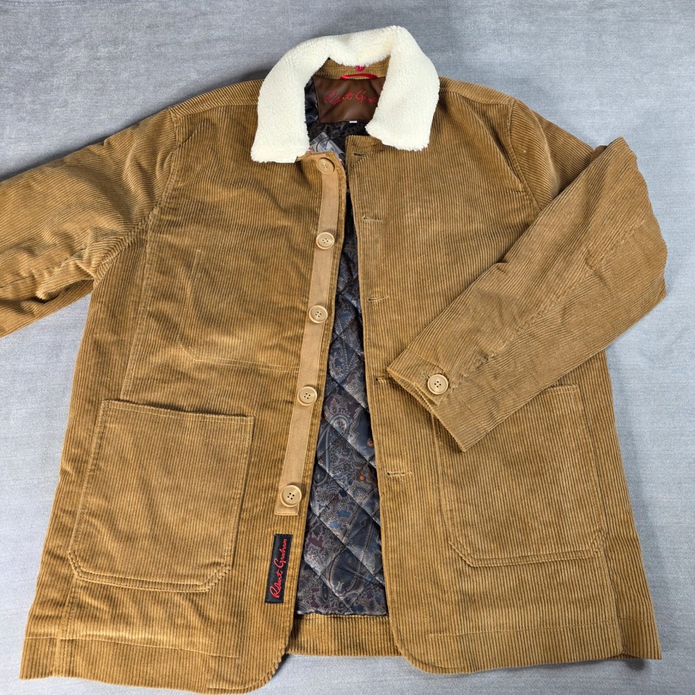 NWT Robert Graham Men's Camel‎ Corduroy Sherpa Lined Jacket Size L Barn Coat